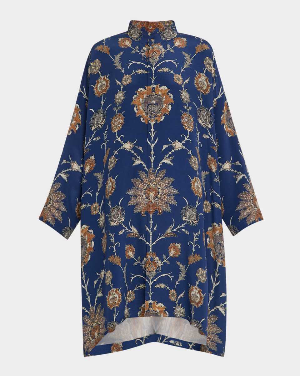 Wide A-Line Collarless Shirt With Slits (Very Long Length)